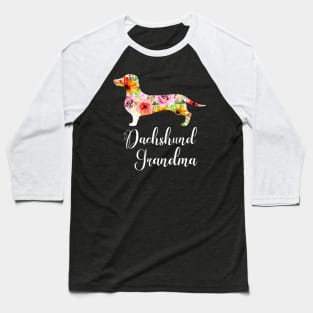 Dachshund Grandma Floral Pattern Baseball T-Shirt